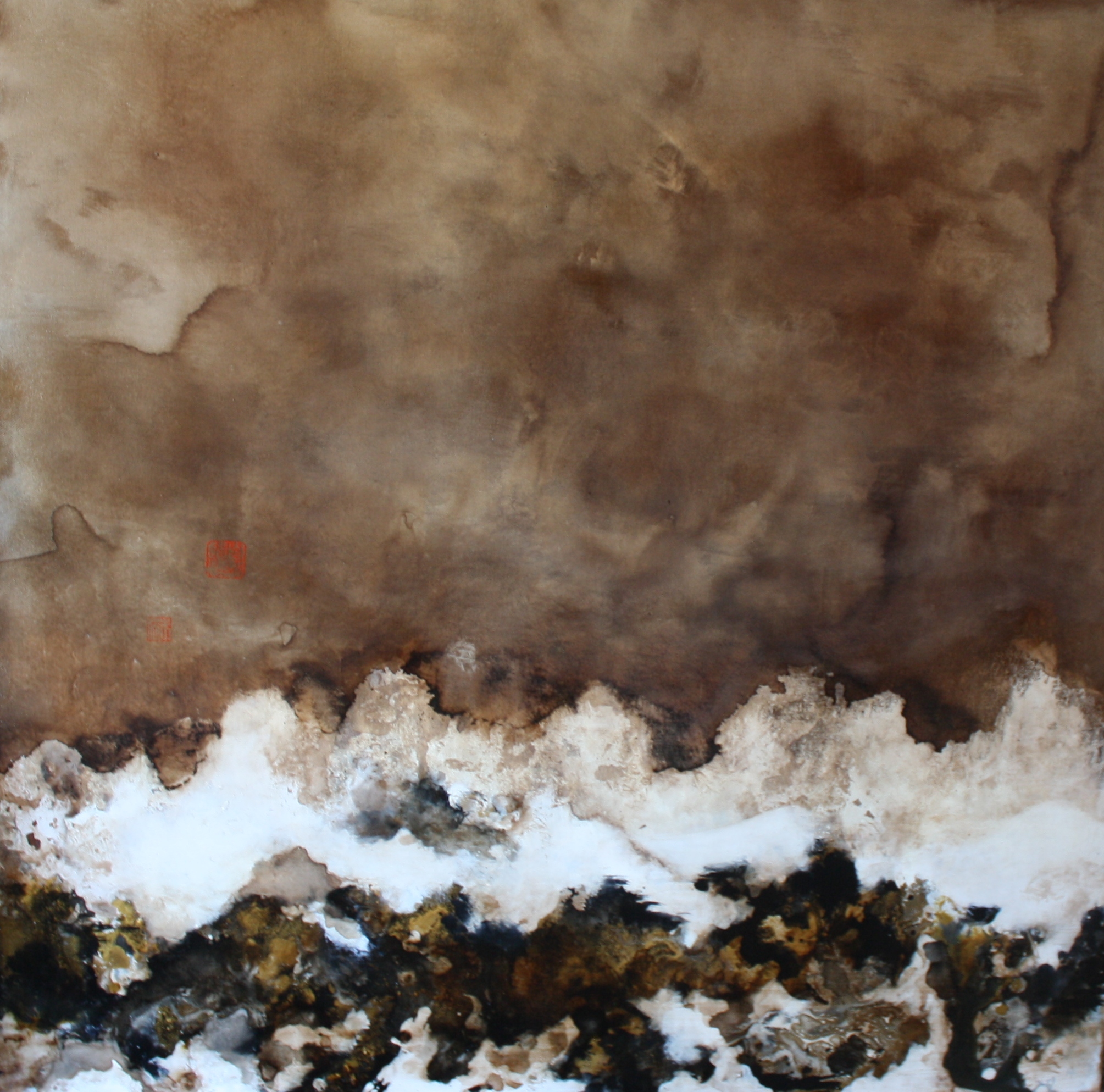 Julie Hauer, Ibuki, 2014, Mixed media on canvas, 100 x 100 cm